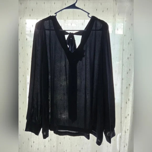 LOFT Dark Blue Tie Back Blouse. - Picture 2 of 4